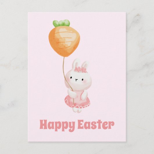 Vrolijk Pasen. Cute Bunny met Wortballon Briefkaart (Voorkant)