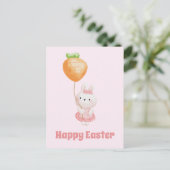 Vrolijk Pasen. Cute Bunny met Wortballon Briefkaart (Staand voorkant)