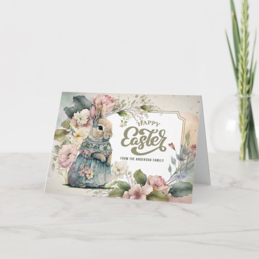 Vrolijk Pasen. Cute Old-Fashioned Bunny Feestdagen Kaart (Voorkant)