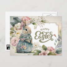 Vrolijk Pasen. Cute Old-Fashioned Bunny