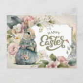 Vrolijk Pasen. Cute Old-Fashioned Bunny Feestdagenkaart (Voorkant)