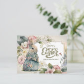 Vrolijk Pasen. Cute Old-Fashioned Bunny Feestdagenkaart (Staand voorkant)