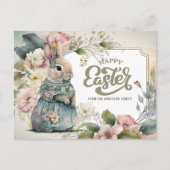 Vrolijk Pasen. Cute Old-Fashioned Bunny Feestdagenkaart (Voorkant)
