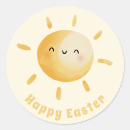 Vrolijk Pasen. Cute Waterverf Sun Ronde Sticker