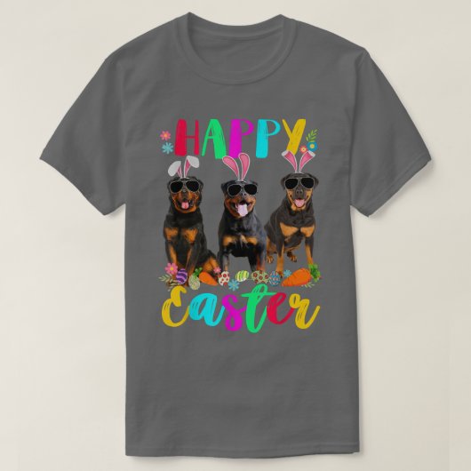 Vrolijk Pasen drie rottweiler met bunny Ears E T-shirt (Design voorkant)