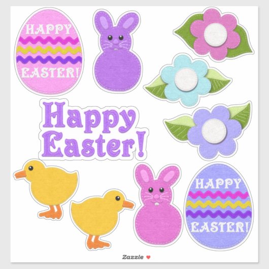Vrolijk Pasen. Faux Felt White of Clear Easter Sticker (Vel)