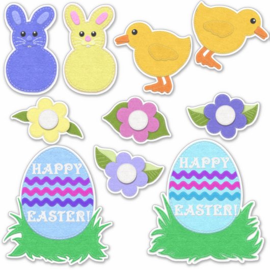 Vrolijk Pasen. Faux Felt White of Clear Sticker (Voorkant)