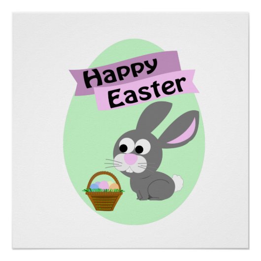 Vrolijk Pasen. Gray Bunny Poster (Voorkant)
