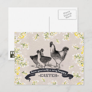 Vrolijk Pasen.  haan & hennen Pasen Feestdagenkaart