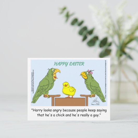 Vrolijk Pasen. "Harry ziet er boos uit omdat mense Briefkaart (Staand voorkant)