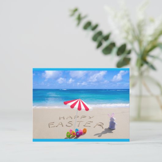 Vrolijk Pasen in het Zand-Kuststrand Briefkaart (Staand voorkant)