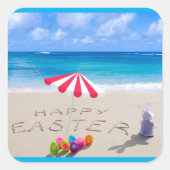Vrolijk Pasen in het Zand-Kuststrand Vierkante Sticker (Voorkant)