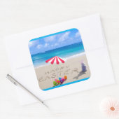 Vrolijk Pasen in het Zand-Kuststrand Vierkante Sticker (Envelop)