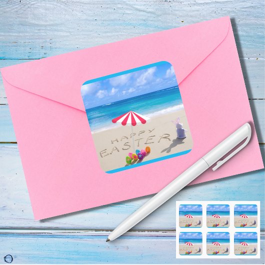 Vrolijk Pasen in het Zand-Kuststrand Vierkante Sticker