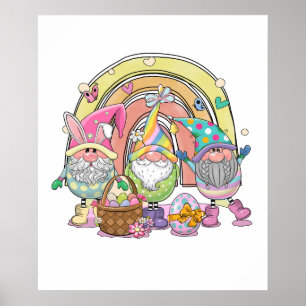 vrolijk pasen kabouters regenboog, retro, vintage poster