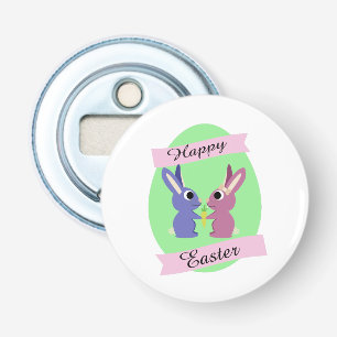 Vrolijk Pasen. Keerbunnies Button Flesopener