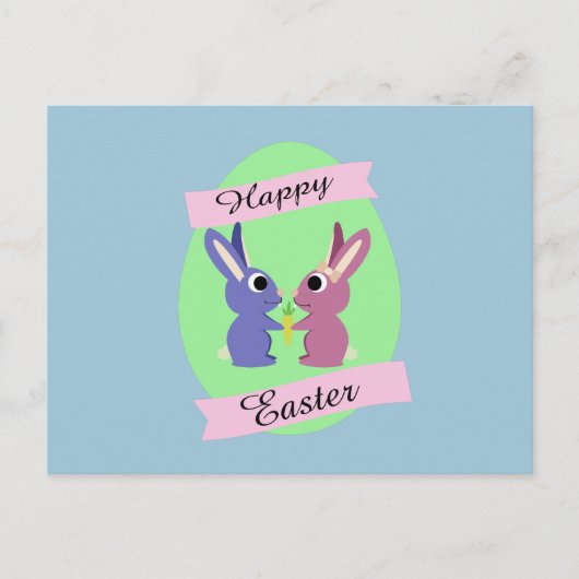 Vrolijk Pasen. Keerbunnies Feestdagenkaart (Voorkant)