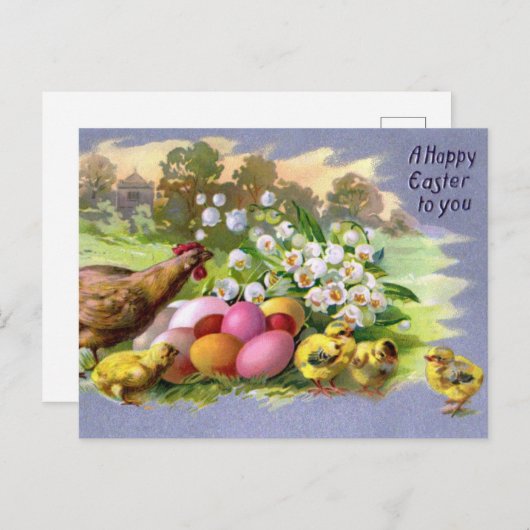 Vrolijk Pasen Kip en Eieren kleurig Briefkaart (Voorkant / Achterkant)