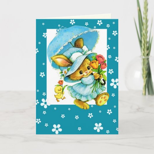 Vrolijk Pasen.  konijn en chick Feestdagen Kaart (Voorkant)