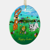 Vrolijk Pasen. Konijn, kuiken en puppy Keramisch Ornament (Rechts)