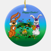 Vrolijk Pasen. Konijn, kuiken en puppy Keramisch Ornament (Achterkant)
