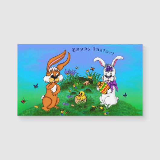 Vrolijk Pasen. Konijn met Bunny en Chick (Voorkant)