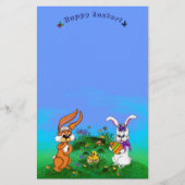 Vrolijk Pasen. Konijn met Bunny en Chick Briefpapier (Voorkant)