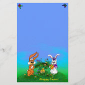 Vrolijk Pasen. Konijn met Bunny en Chick Briefpapier (Voorkant)