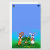 Vrolijk Pasen. Konijn met Bunny en Chick Briefpapier (Voorkant / Achterkant)