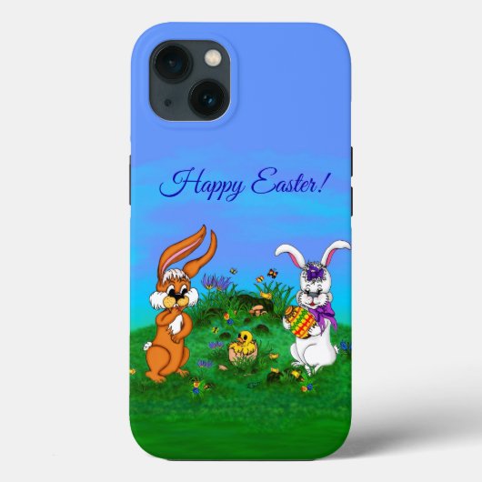 Vrolijk Pasen. Konijn met Bunny en Chick Case-Mate iPhone Case (Achterkant)