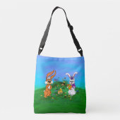 Vrolijk Pasen. Konijn met Bunny en Chick Crossbody Tas (Achterkant)