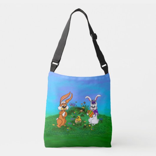 Vrolijk Pasen. Konijn met Bunny en Chick Crossbody Tas (Voorkant)