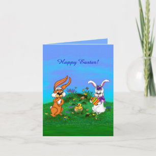 Vrolijk Pasen. Konijn met Bunny en Chick Feestdagen Kaart