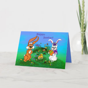 Vrolijk Pasen. Konijn met Bunny en Chick Feestdagen Kaart