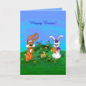 Vrolijk Pasen. Konijn met Bunny en Chick Feestdagen Kaart (Voorkant)