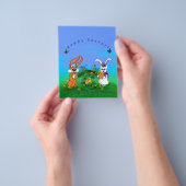 Vrolijk Pasen. Konijn met Bunny en Chick Flyer (Hand)