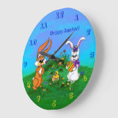 Vrolijk Pasen. Konijn met Bunny en Chick Grote Klok (Hoek)