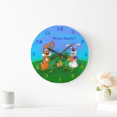 Vrolijk Pasen. Konijn met Bunny en Chick Grote Klok (Huis)