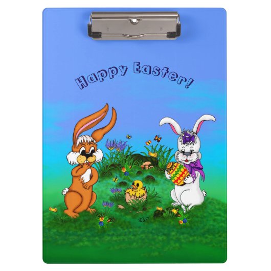 Vrolijk Pasen. Konijn met Bunny en Chick Klembord (Voorkant)