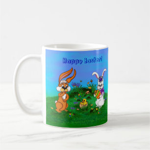Vrolijk Pasen. Konijn met Bunny en Chick Koffiemok