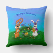 Vrolijk Pasen. Konijn met Bunny en Chick Kussen (Achterkant)