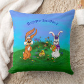 Vrolijk Pasen. Konijn met Bunny en Chick Kussen (Deken)