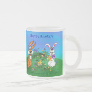 Vrolijk Pasen. Konijn met Bunny en Chick Matglas Koffiemok