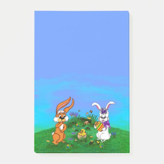 Vrolijk Pasen. Konijn met Bunny en Chick Post-it® Notes (Voorkant)