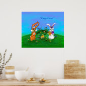 Vrolijk Pasen. Konijn met Bunny en Chick Poster (Keuken)