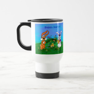 Vrolijk Pasen. Konijn met Bunny en Chick Reisbeker