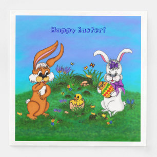 Vrolijk Pasen. Konijn met Bunny en Chick Servet