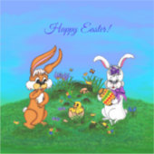 Vrolijk Pasen. Konijn met Bunny en Chick Sticker (Voorkant)