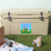 Vrolijk Pasen. Konijn met Bunny en Chick Sticker (Koeler)