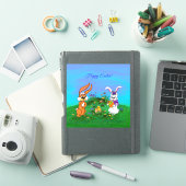 Vrolijk Pasen. Konijn met Bunny en Chick Sticker (iPad Cover)